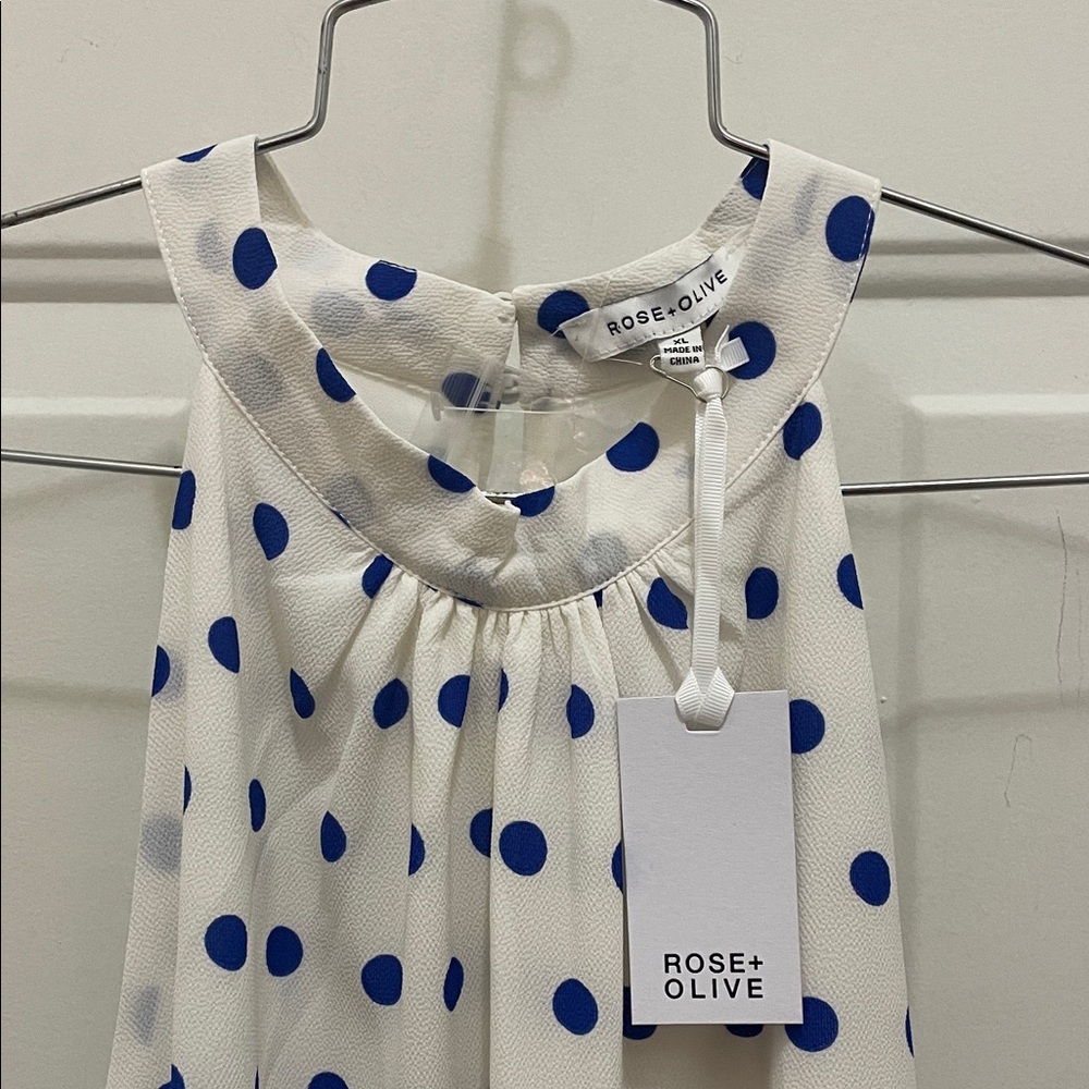 Rose & Olive White Blouse with Blue Polka Dots